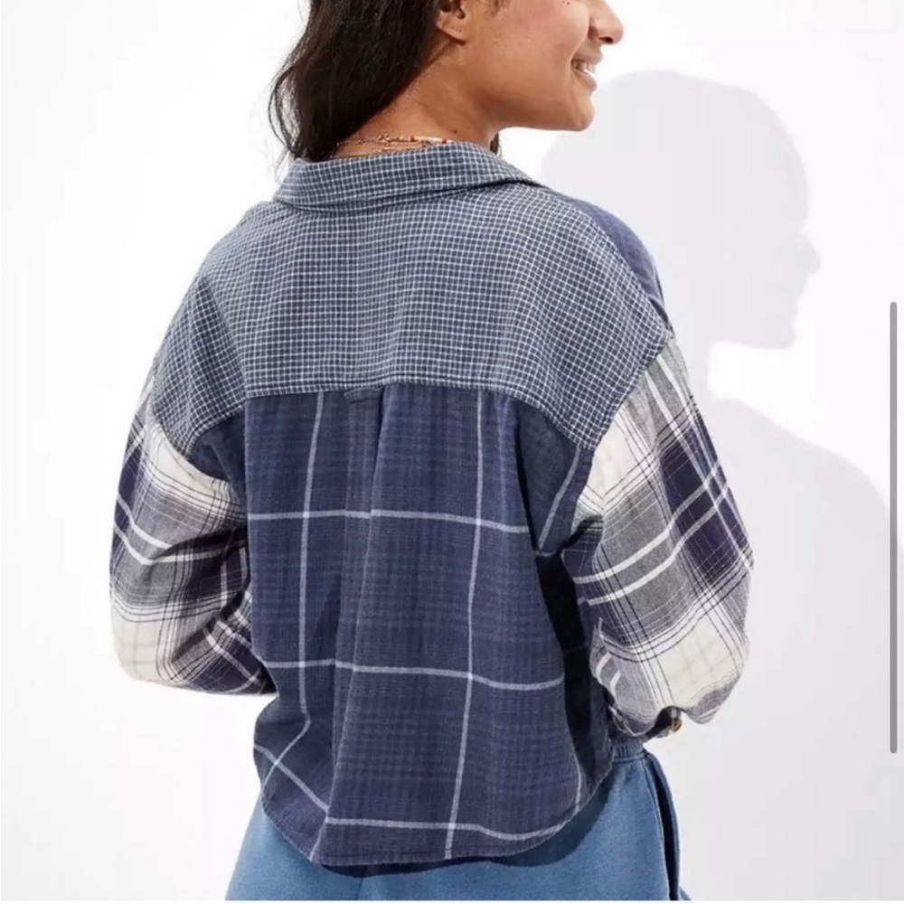 Vintage style American Eagle patch plaid cropped shirt